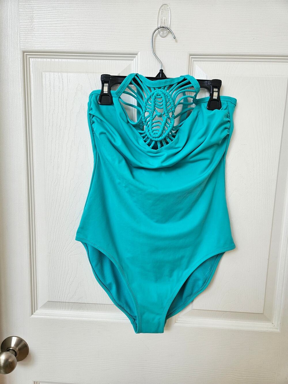Leilani One Piece Swimsuit Teal Halter Macrame Back Ruched Women's Size Unknown